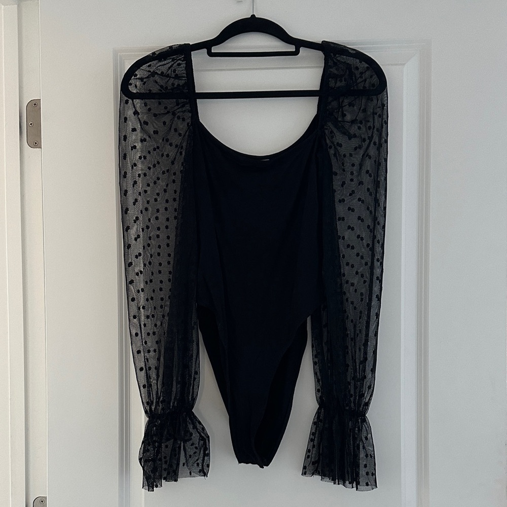 Elegant Black Sheer Sleeve Bodysuit